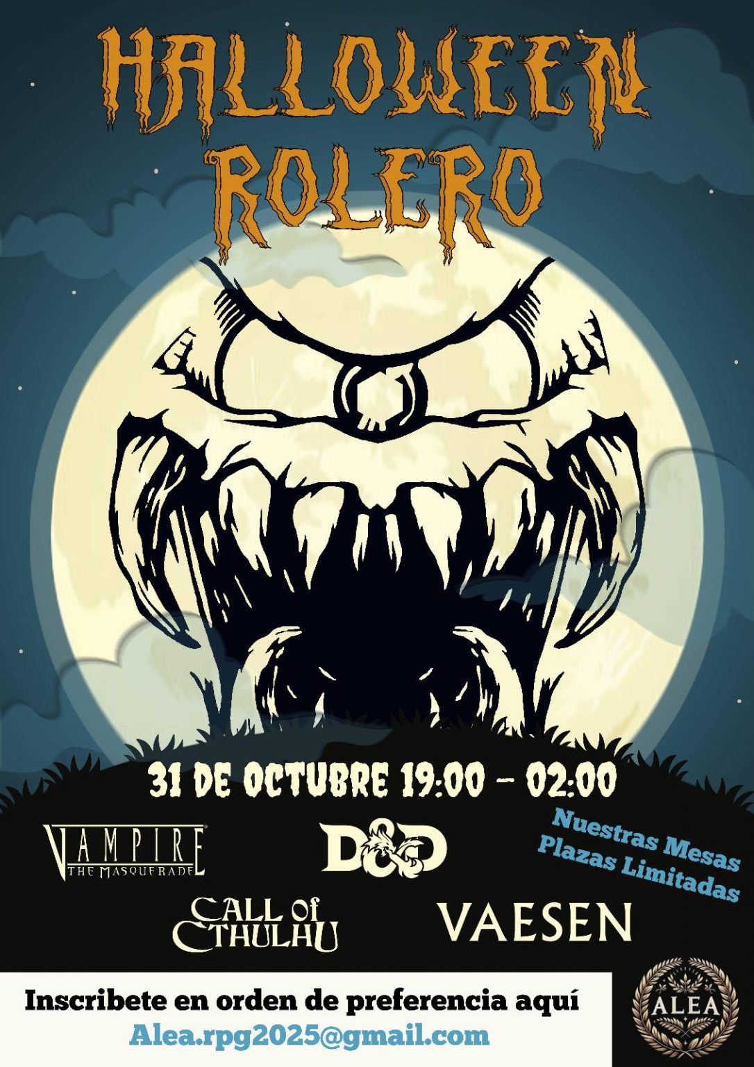 Cartel del evento de Halloween 2025